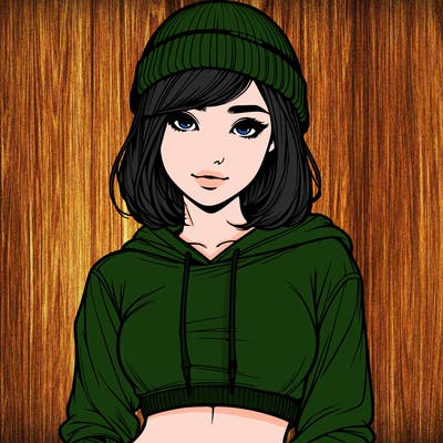 realistic girl with cropped hoodie and beanie