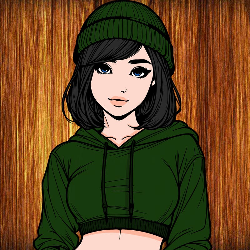 realistic girl with cropped hoodie and beanie