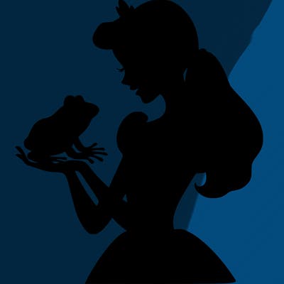 a shadow of a princess holding a frog realistic