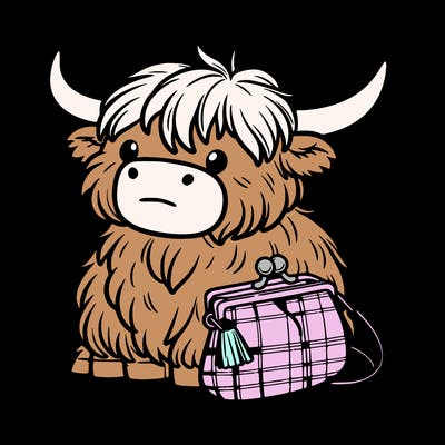 highland cow in a purse