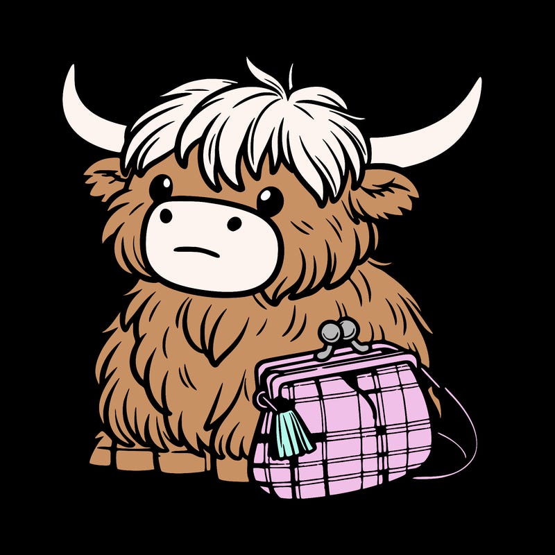 highland cow in a purse