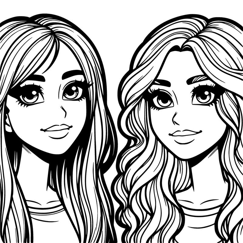 realistic two freinds girls both with blonde hair and brown eyes both hve noses one with straight hair and on with wavy hair realistic