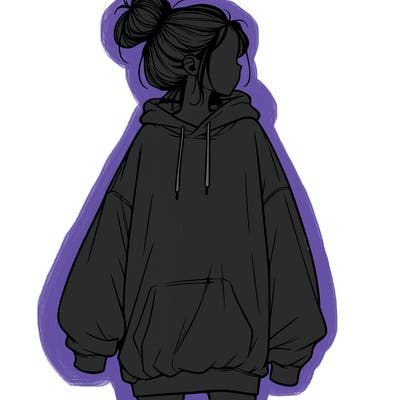 realistic girl with a oversized sweatshirt on and a bun