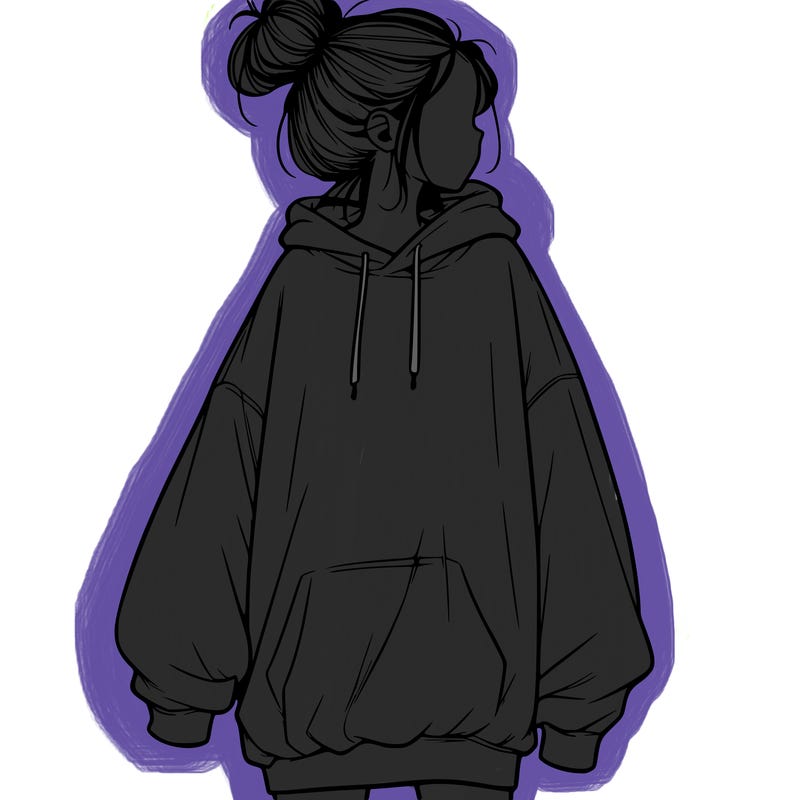 realistic girl with a oversized sweatshirt on and a bun