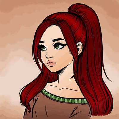 realistic girl with a high ponytail