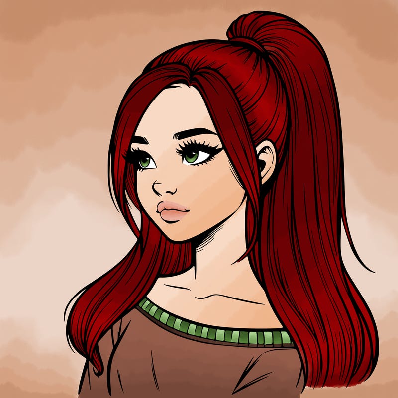 realistic girl with a high ponytail