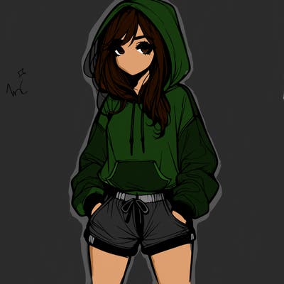 realistic girl in shorts and hoodie