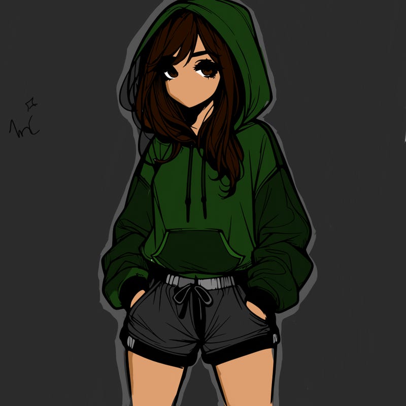 realistic girl in shorts and hoodie