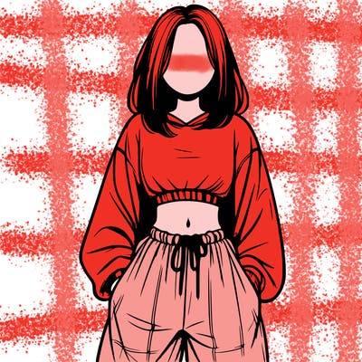 realistic girl faceless with baggy pants and a crop top