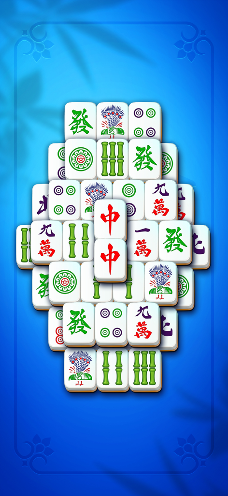 Mahjong Club - Solitaire Game - Traditional Mahjong tiles arranged in a solitaire puzzle layout on a blue background.