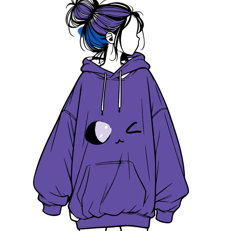 realistic girl with a oversized sweatshirt on and a bun