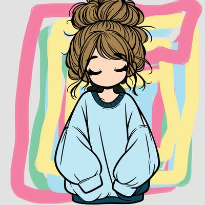 girl with baggy sweatshirt and messy bun