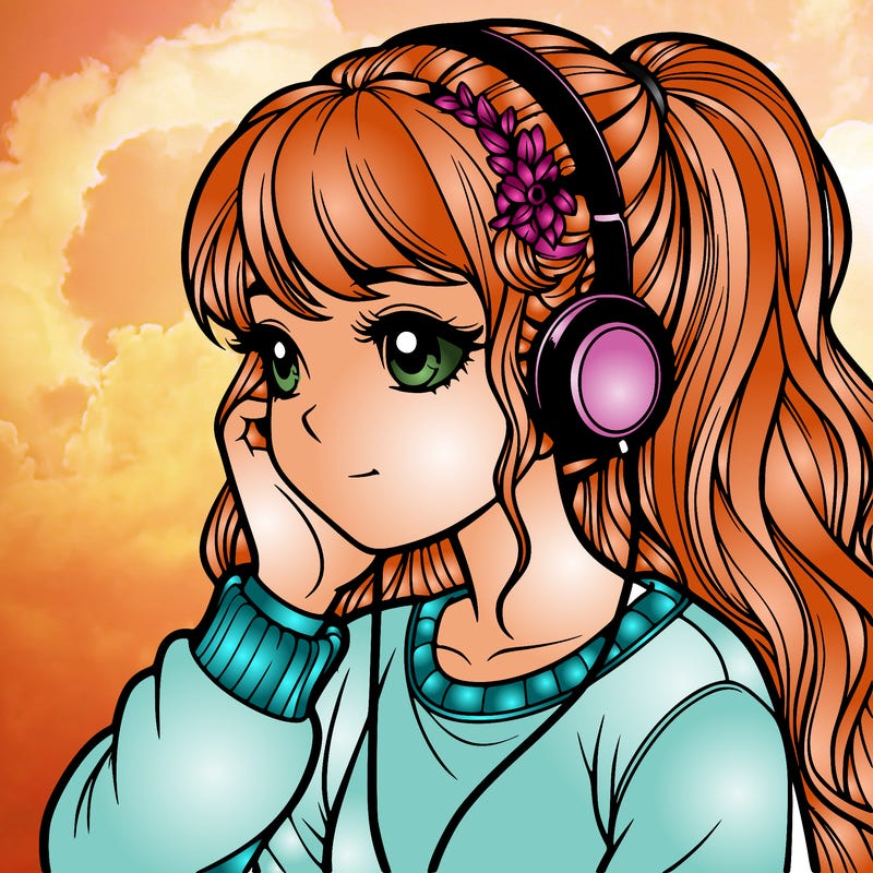 realistic girl listing to music