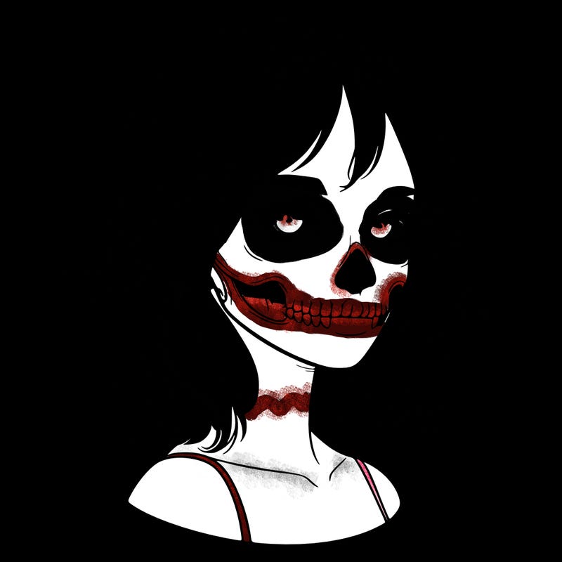 realistic girl with skull