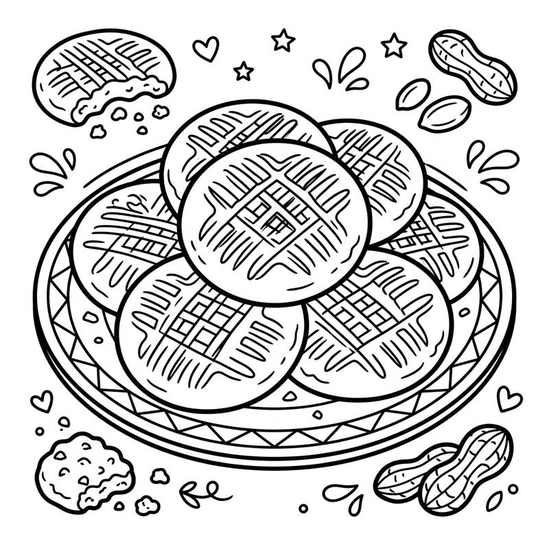 Get ready for a delicious coloring adventure with our Peanut Butter Cookies coloring page! Kids will love bringing these classic, yummy treats to life with their favorite colors.