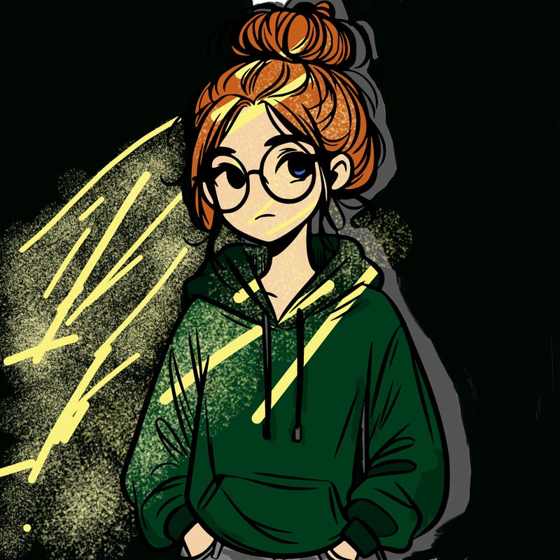 teen girl with a messy bun and glasses wearing a loose hoodie and jeans