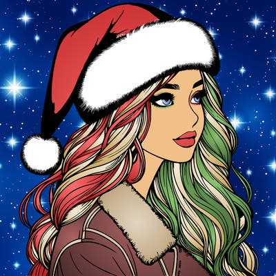 realistic girl in santa hat