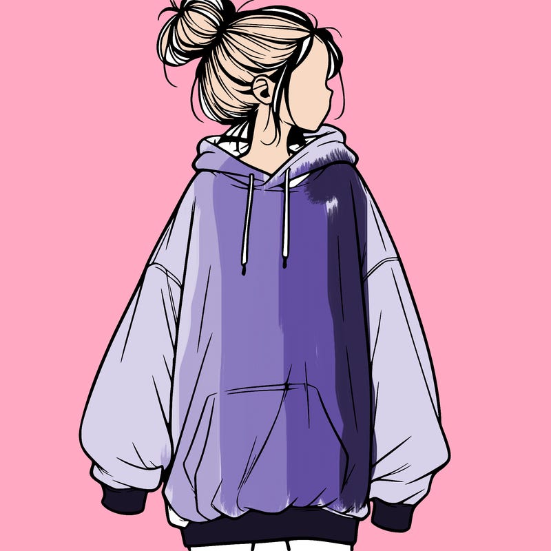 realistic girl with a oversized sweatshirt on and a bun