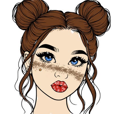 realistic girl with two buns on her hair and lips