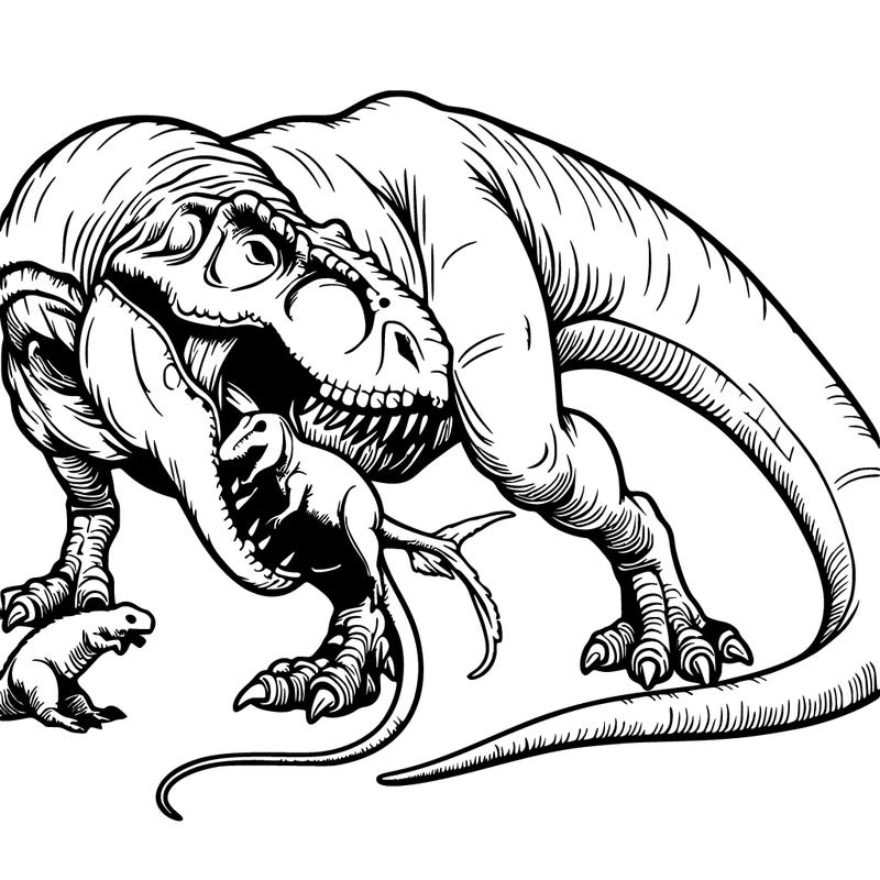 realistic, dinosaur, eating a animal