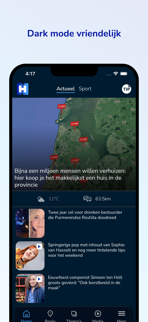 NH Nieuws - NH Nieuws mobile app news feed displayed in dark mode