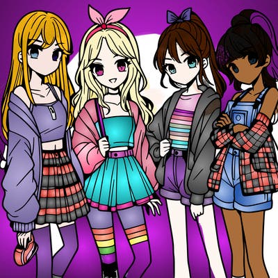 teen manga girls group of 4
