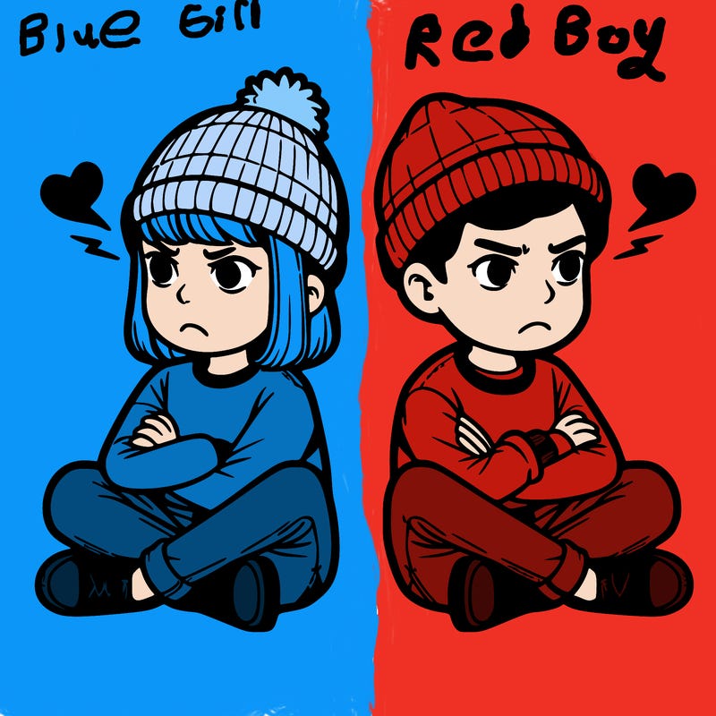 two realistic people sitting together that are mad at each other