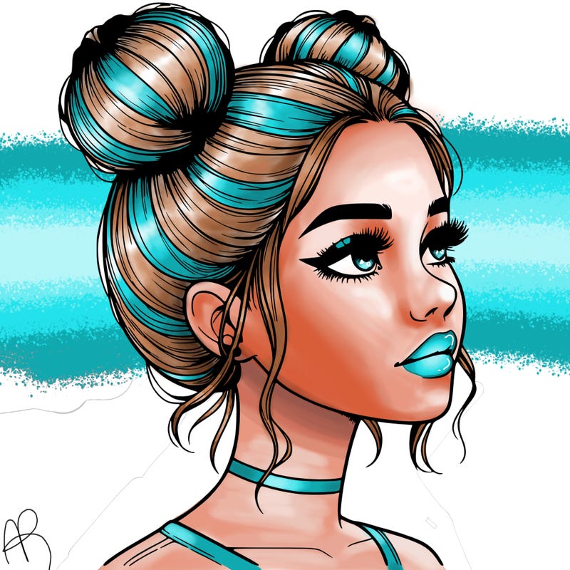 realistic girl with buns on the top of her head