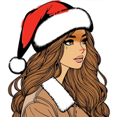 realistic girl in santa hat