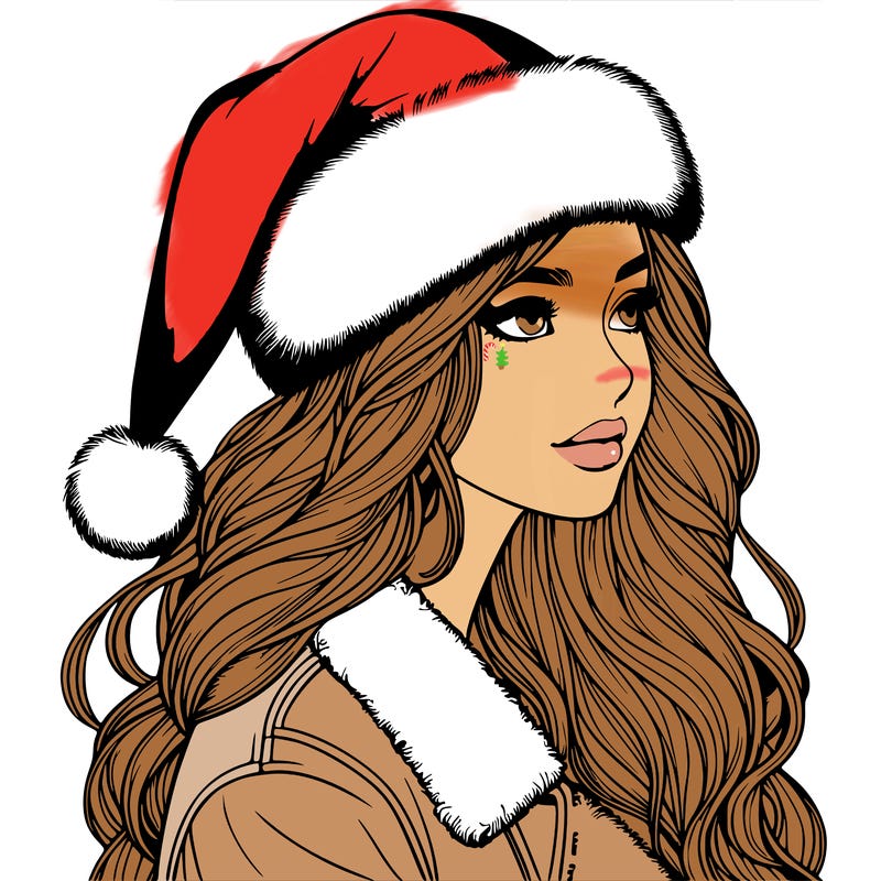 realistic girl in santa hat