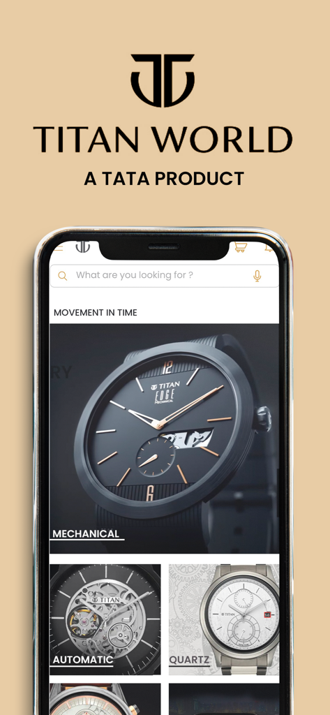 Titan World - Titan World mobile app home screen showing mechanical automatic and quartz watch collections