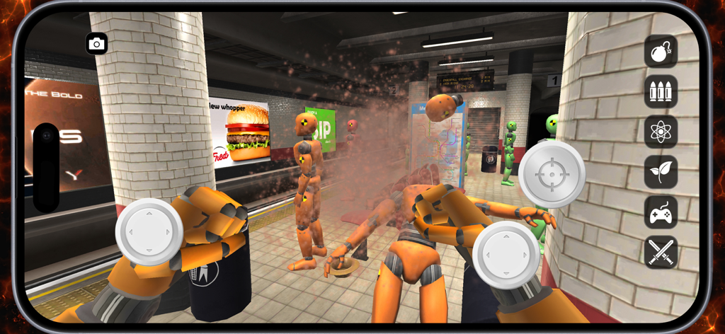 Room Smash - First person view of destroying crash test dummies in a subway station within the Room Smash physics simulator.