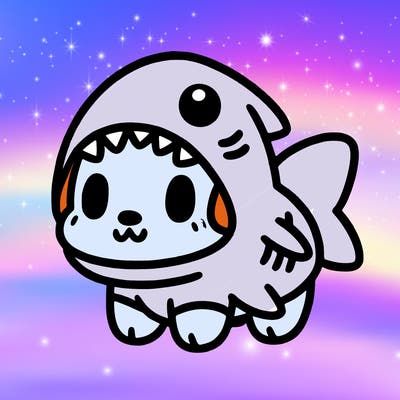 cute dog wearing a shark costume