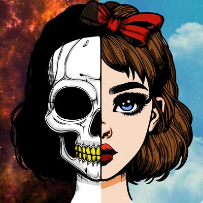 realistic girl with half skull mask