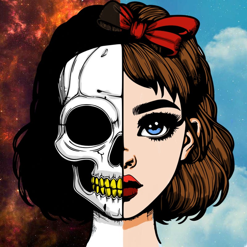 realistic girl with half skull mask