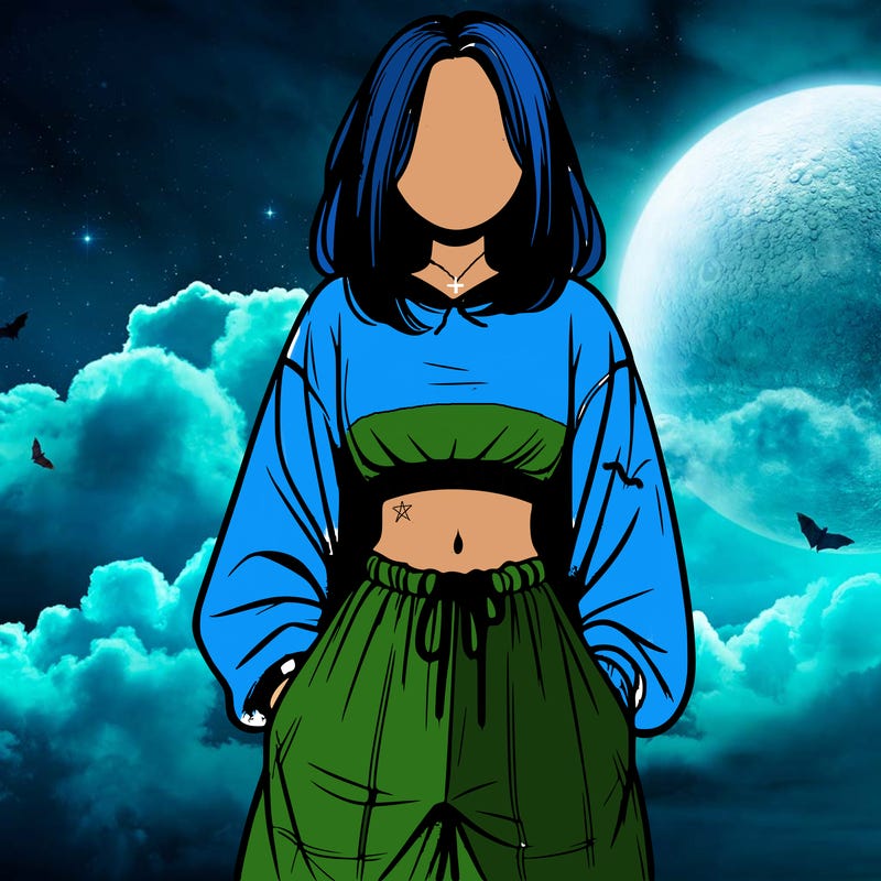 realistic girl faceless with baggy pants and a crop top