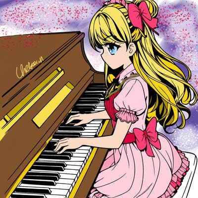 manga girl piano