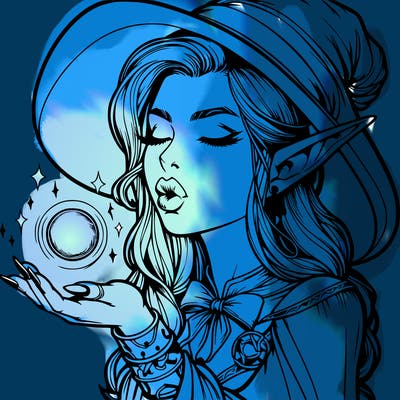 realistic elf casting a spell with lips