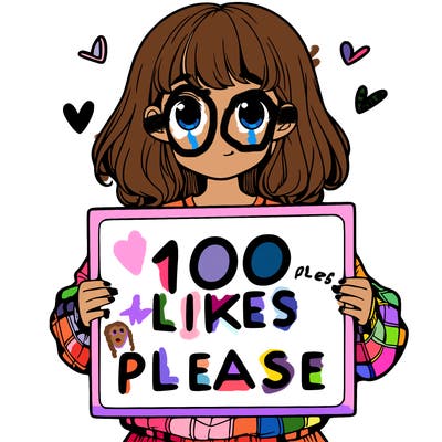 a girl holding a sign saying 100 likes please