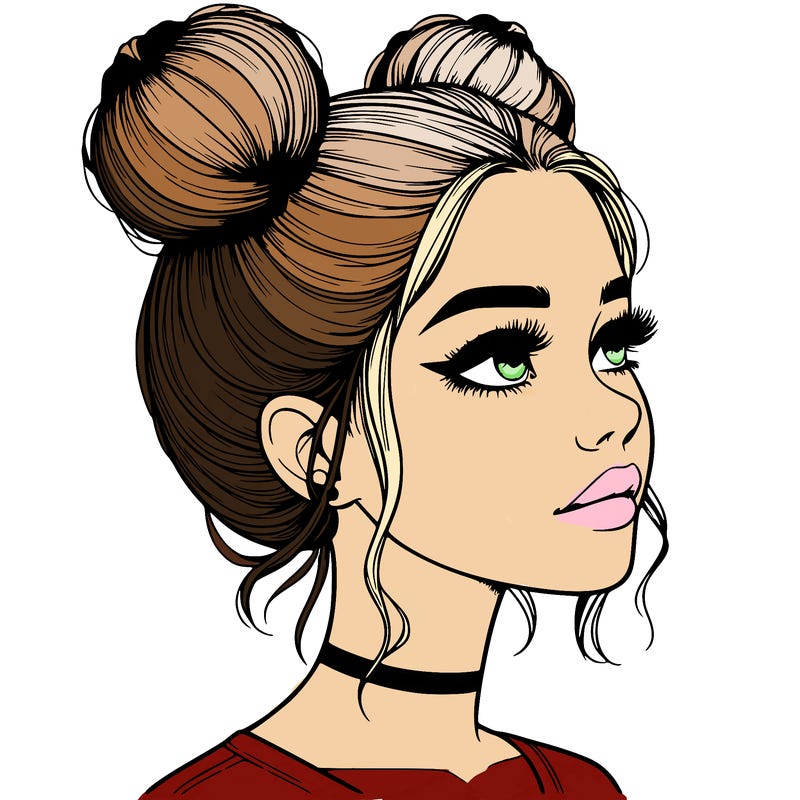 realistic girl with buns on the top of her head