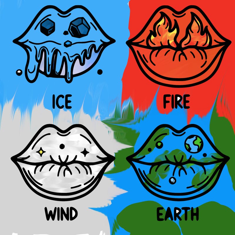 realistic lip split in fourth . 1 fourth ice 1 fire 1wind 1 earth