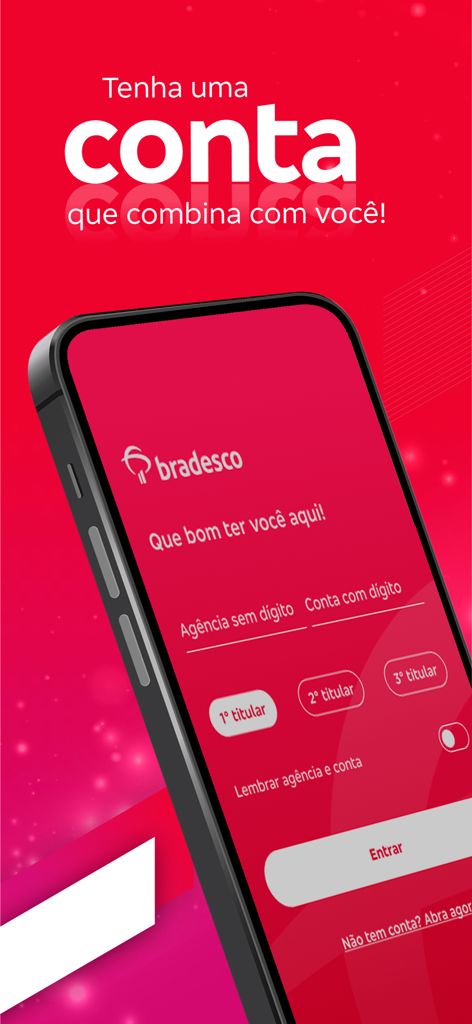 Tela de login do aplicativo de mobile banking do Bradesco em um smartphone, exibindo campos para informações da conta.