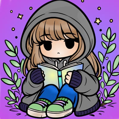 girl in oversized hoodie reading a book
