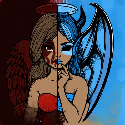 realistic angel half demon