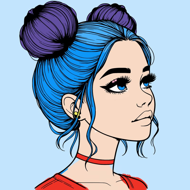realistic girl with buns on the top of her head