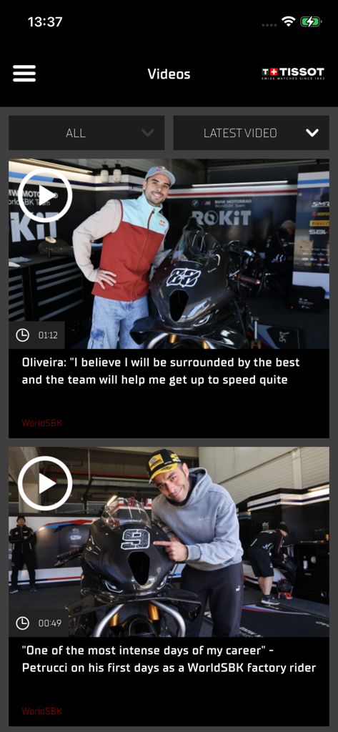 WorldSBK - Official WorldSBK app video section featuring exclusive rider interviews and paddock news