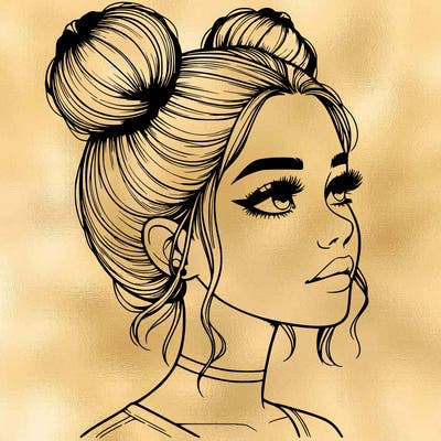 realistic girl with buns on the top of her head