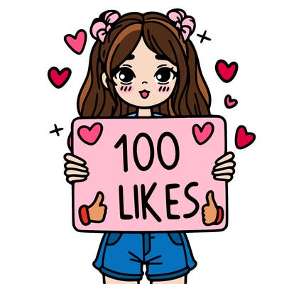 girl holding a sign saying 100 likes