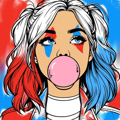 realististic girl blowing bubble -gum