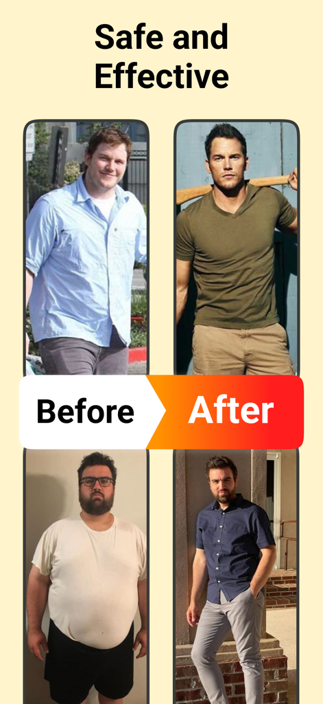 Intermittent Fasting Track App - Before and after weight loss transformation photos showing effective results